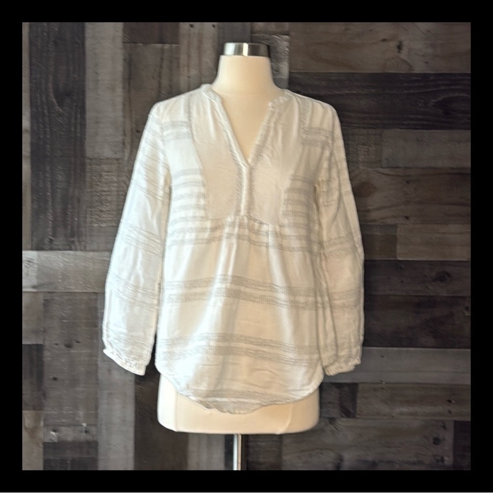 LOFT Lou & Grey peasant top XSmall Henley textured stripes coastal boho chic